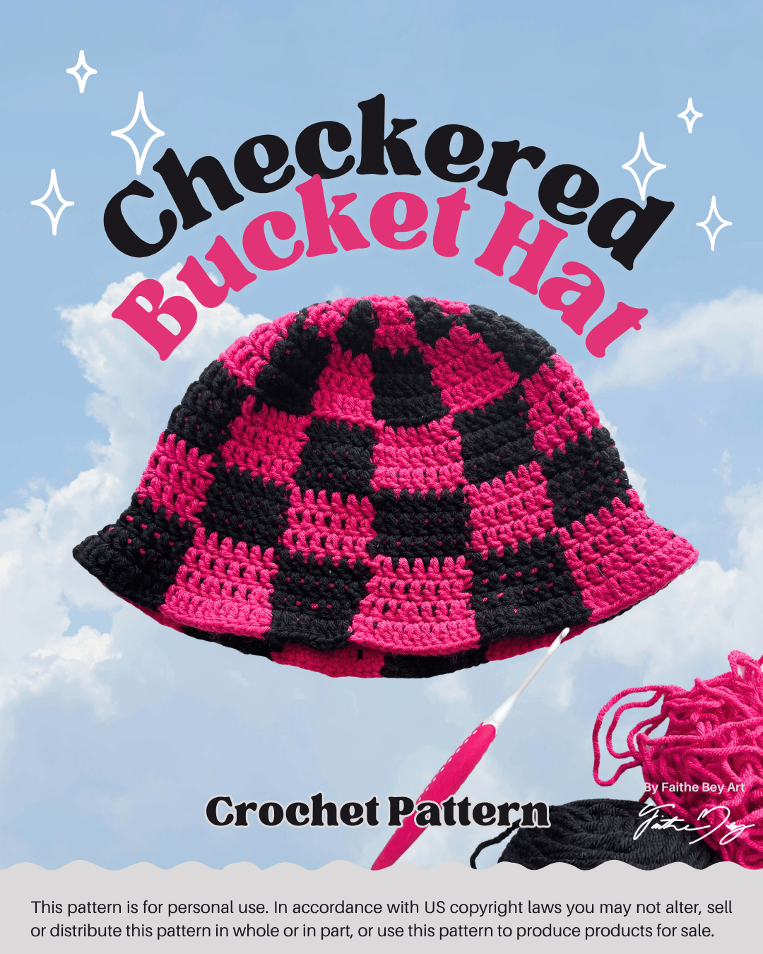 Checkered Bucket Hat (Black & Pink) - Crochet Pattern