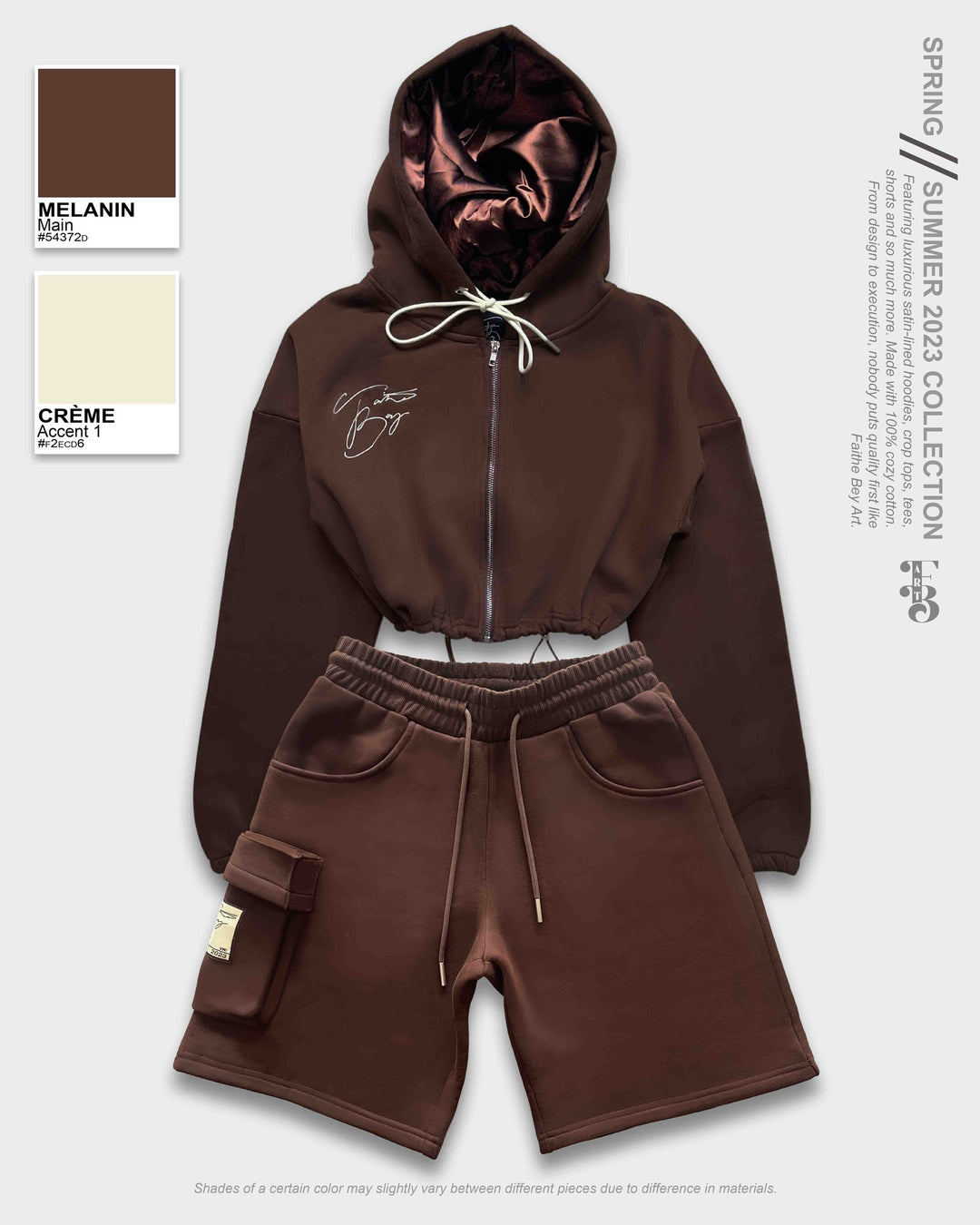 Melanin Satin-Lined Cropped Zip-Up Hoodie & Shorts Set