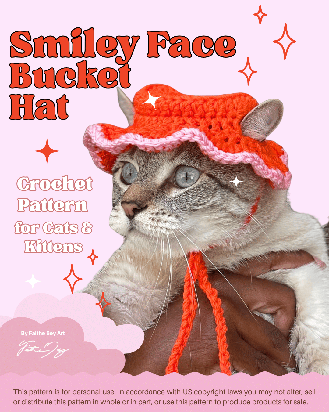 Orange & Pink Bucket Hat for Cats & Kittens - Crochet Pattern