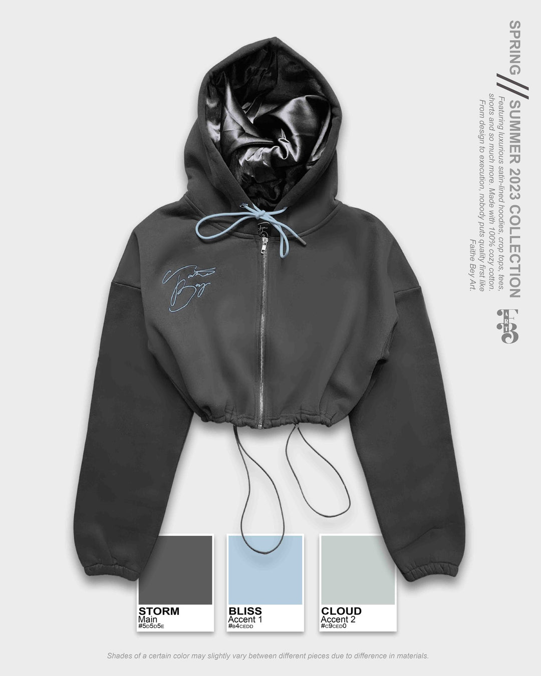 Storm Satin-Lined Cropped Zip-Up Hoodie
