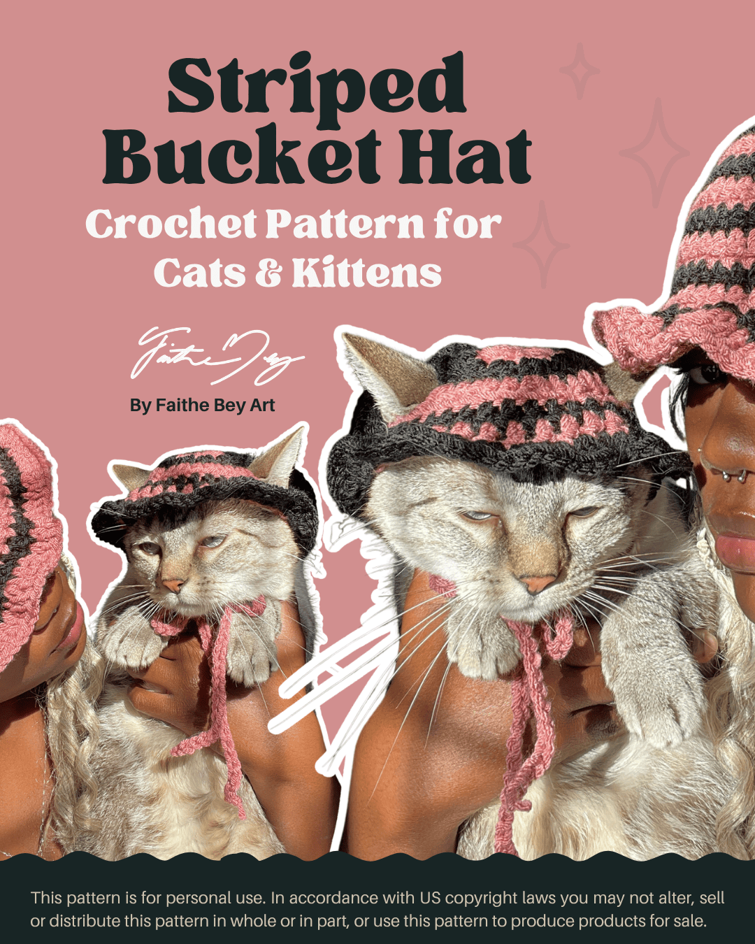 Striped Bucket Hat for Cats & Kittens - Crochet Pattern